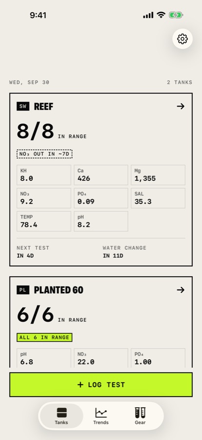 Dashboard: tanks and their in-range counts